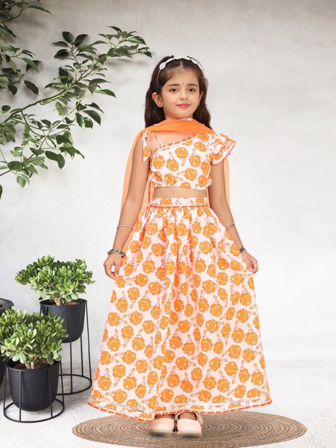 Cutiekins Girls Printed Ready to Wear Lehenga & Blouse With Dupatta-picture-16