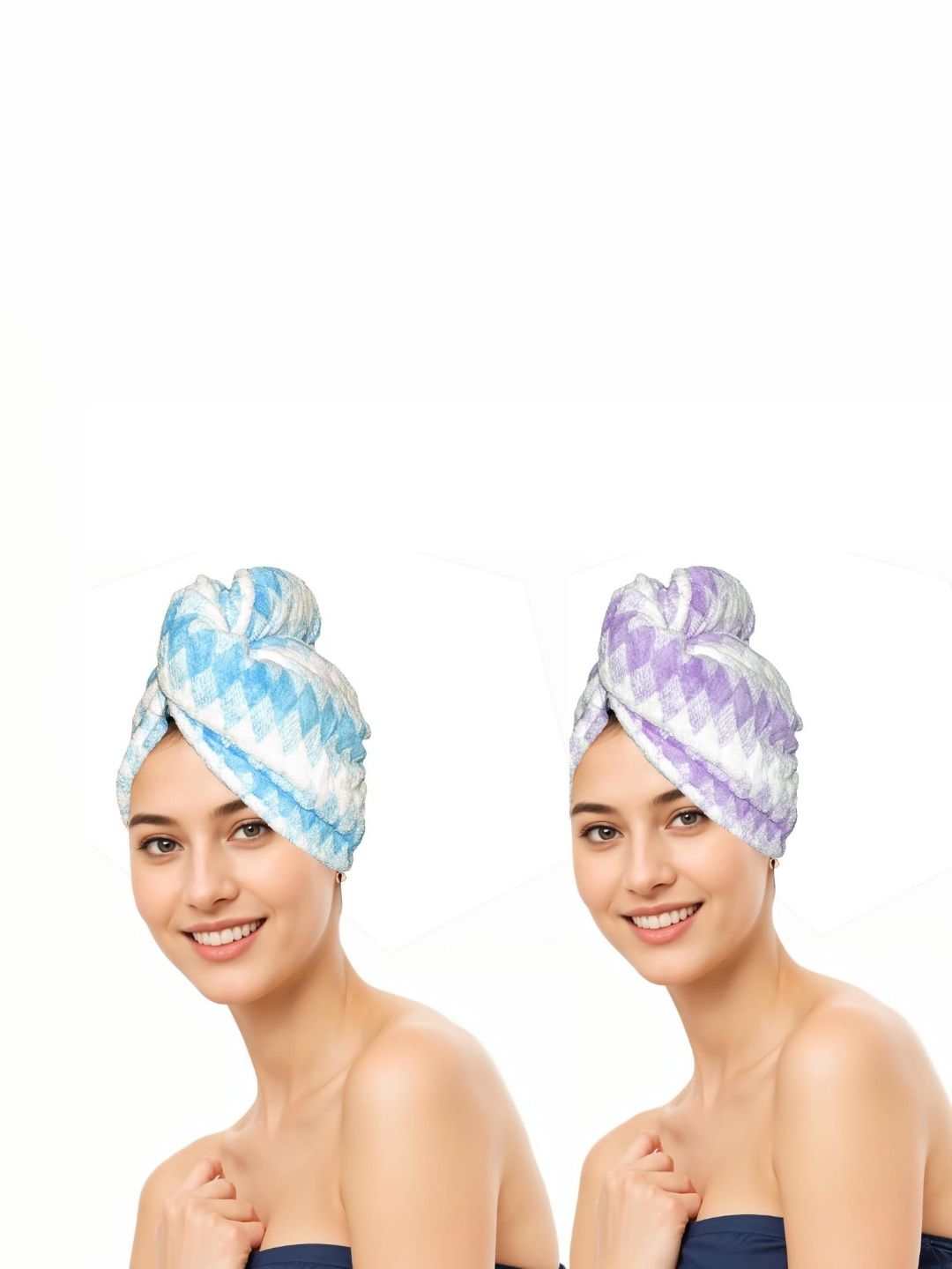 HOUSSE Blue & Lavender 2 Pieces Geometric Microfiber 300 GSM Bath Towels-image-37