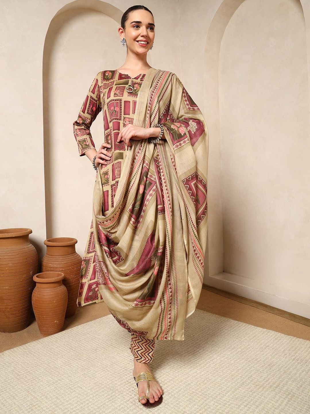 KALINI Women Ethnic Motifs Printed Regular Kurta with Trousers & Dupatta