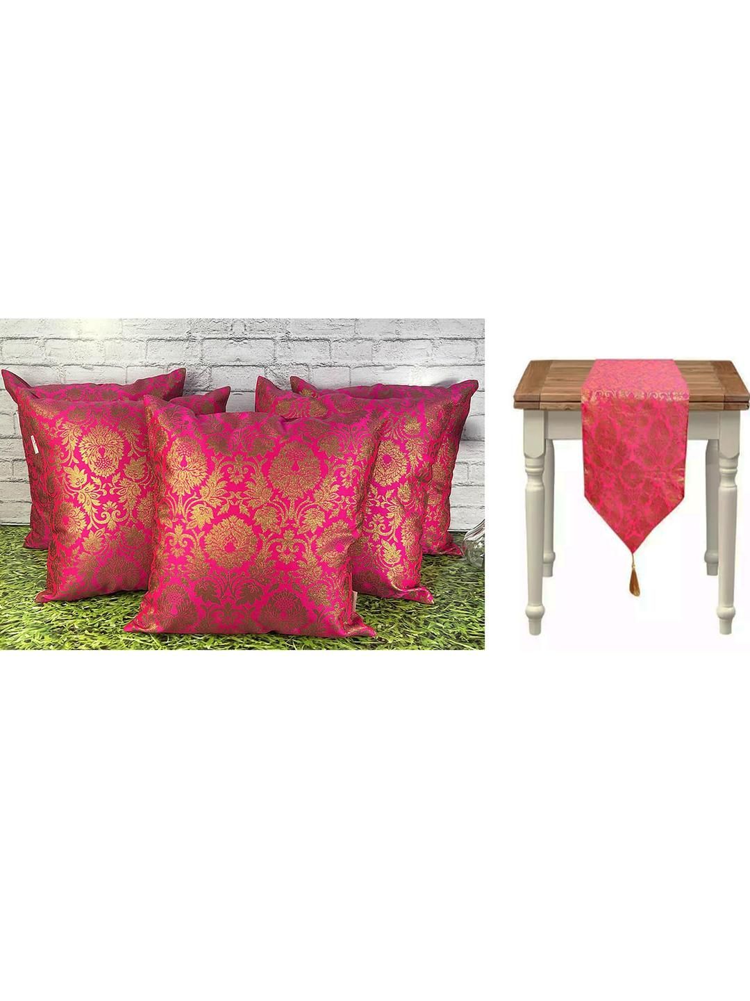 pink parrot Pinkparrot 12x70 inch jacquard silk table runner and 5 pcs 16x16 inch cushion covers-picture-20