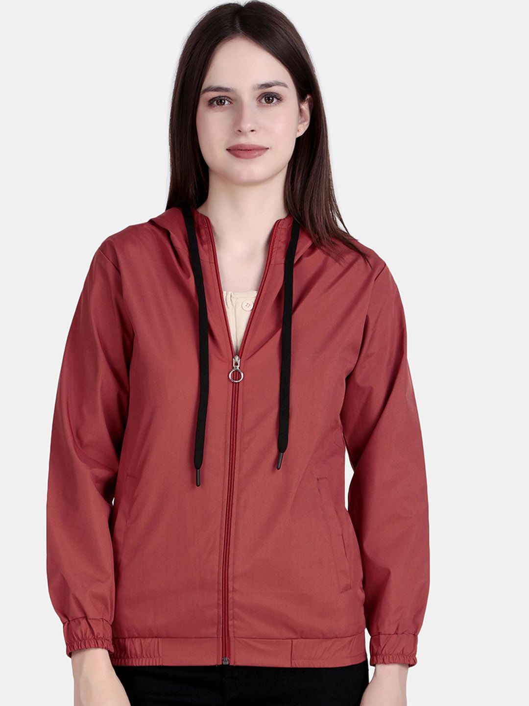 SPORTIZM Women Hooded Solid Windcheater Sporty Jacket