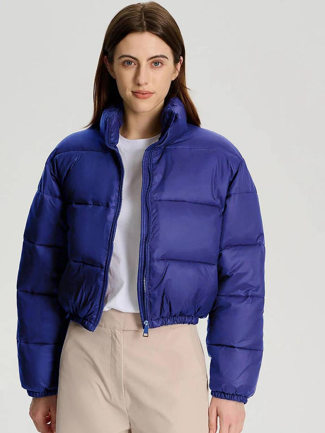 Stylecast X Kotty Women Mock Collar Solid Lightweight Puffer Jacket