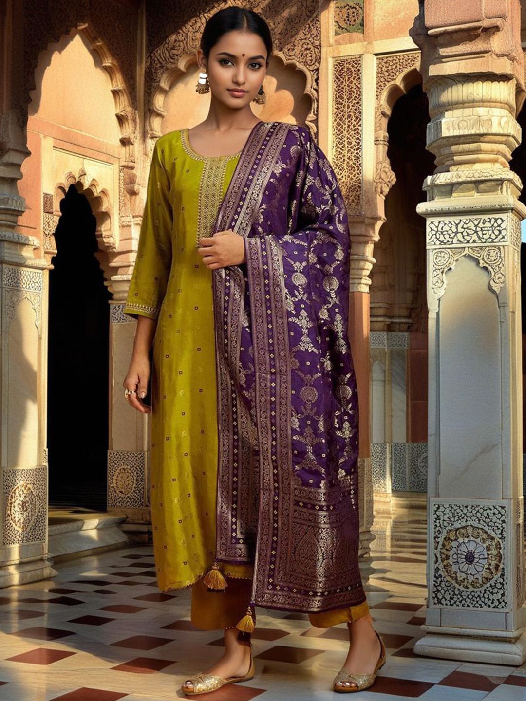 Twika Women Ethnic Motifs Embroidered Regular Kurta with Trousers & Dupatta