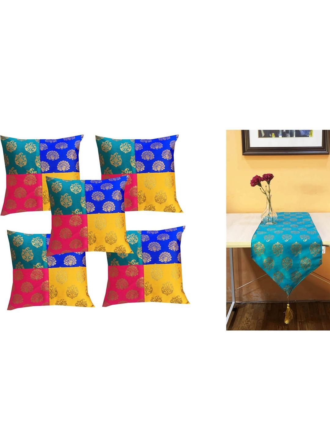 pink parrot Pinkparrot 12x70 inch jacquard silk table runner and 5 pcs 16x16 inch cushion covers-picture-26