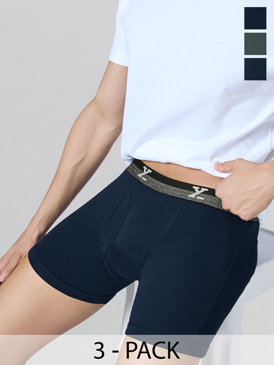 XYXX Men Pack Of 3 Nova Cotton Solid Boxer Briefs