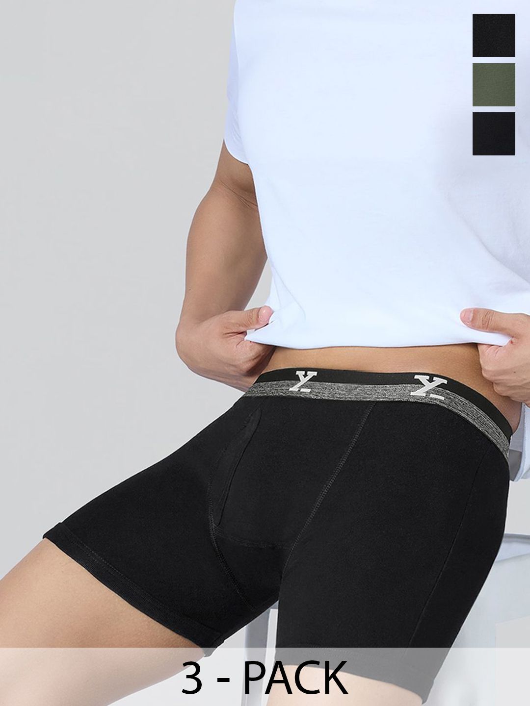 XYXX Pack Of 3 Pure Super Combed Cotton Long Trunks