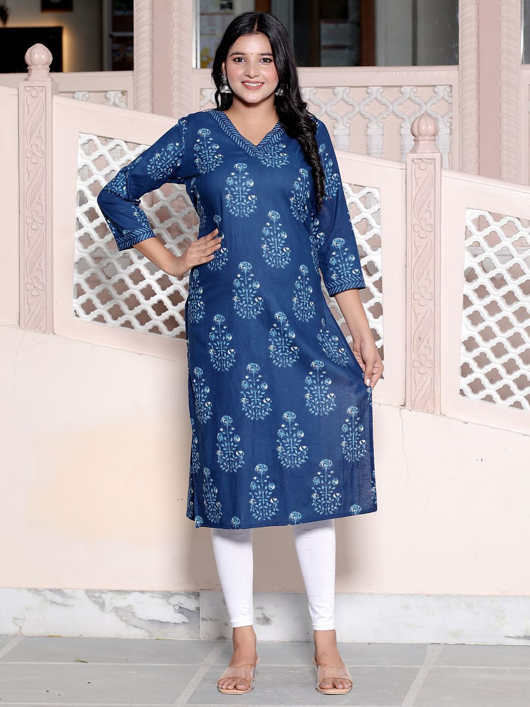 Jevi Prints Women Ethnic Motifs Printed Indigo Kurta-picture-24
