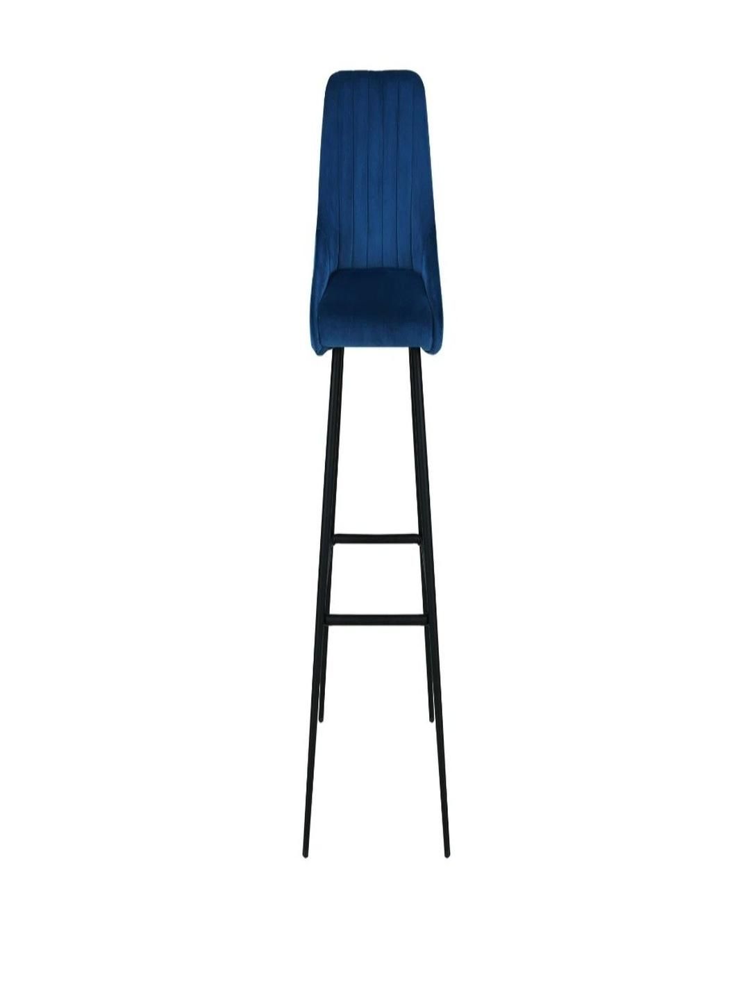 DOE BUCK Blue Velvet High Bar Chair with Black Legs