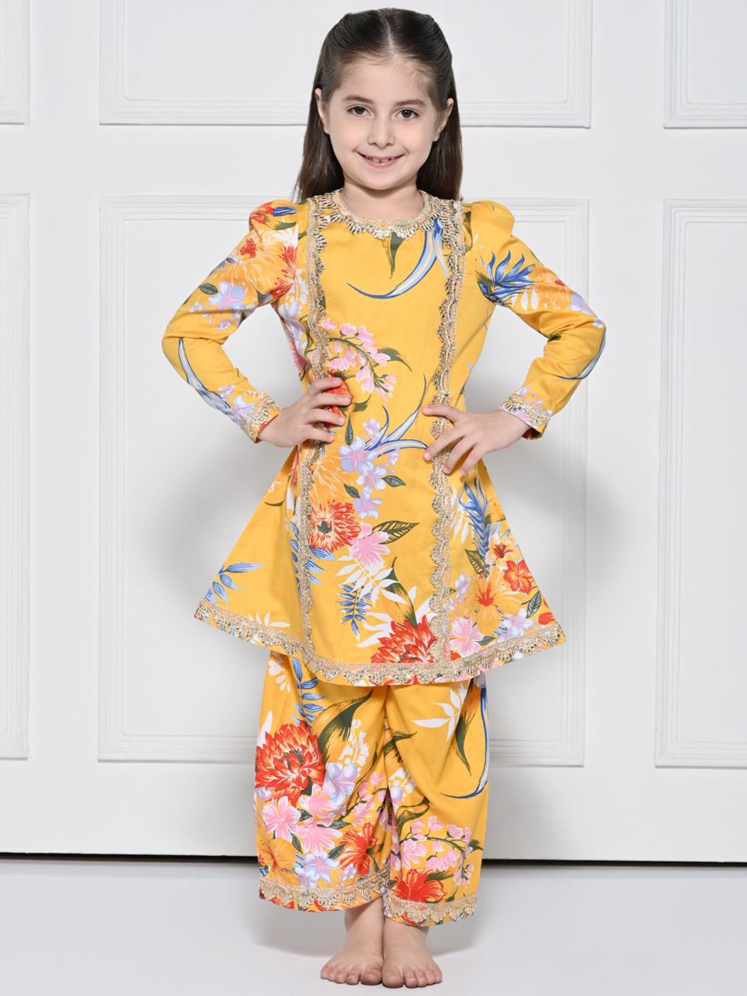 THE PONY & PEONY CO. Girls Floral Printed Cotton A-Line Kurta with Palazzos-picture-30