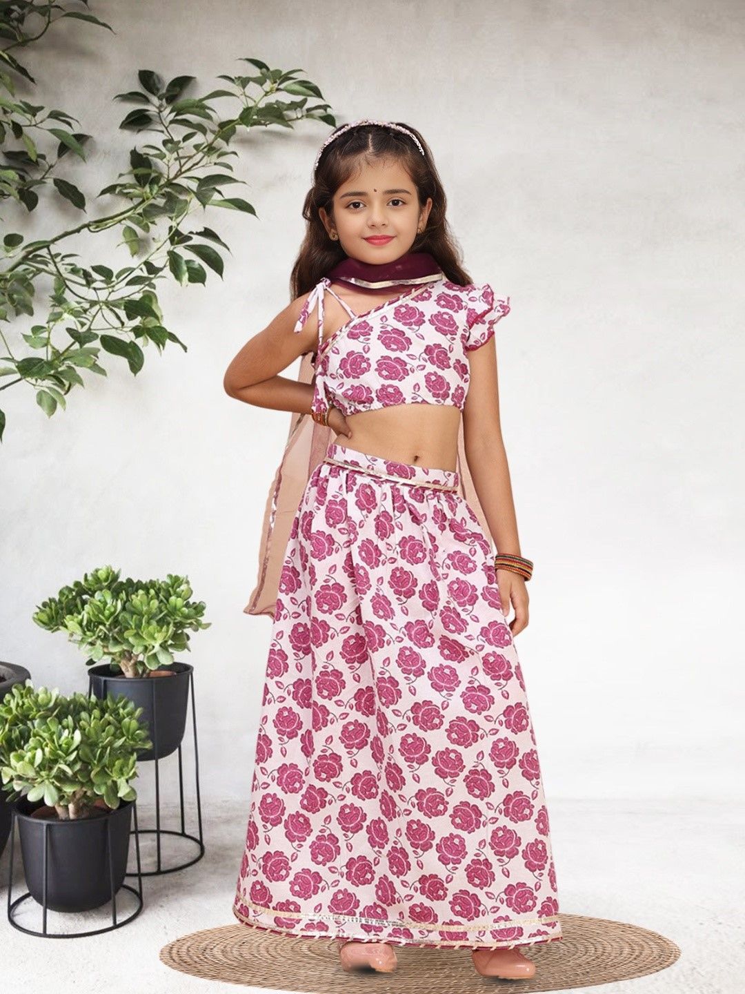 Cutiekins Girls Floral Printed Cotton Ready to Wear Lehenga & Blouse With Dupatta-picture-12