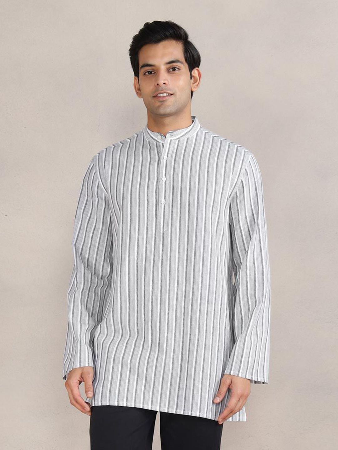 Fabindia Men Cotton Striped Thread Work Kurta-picture-36