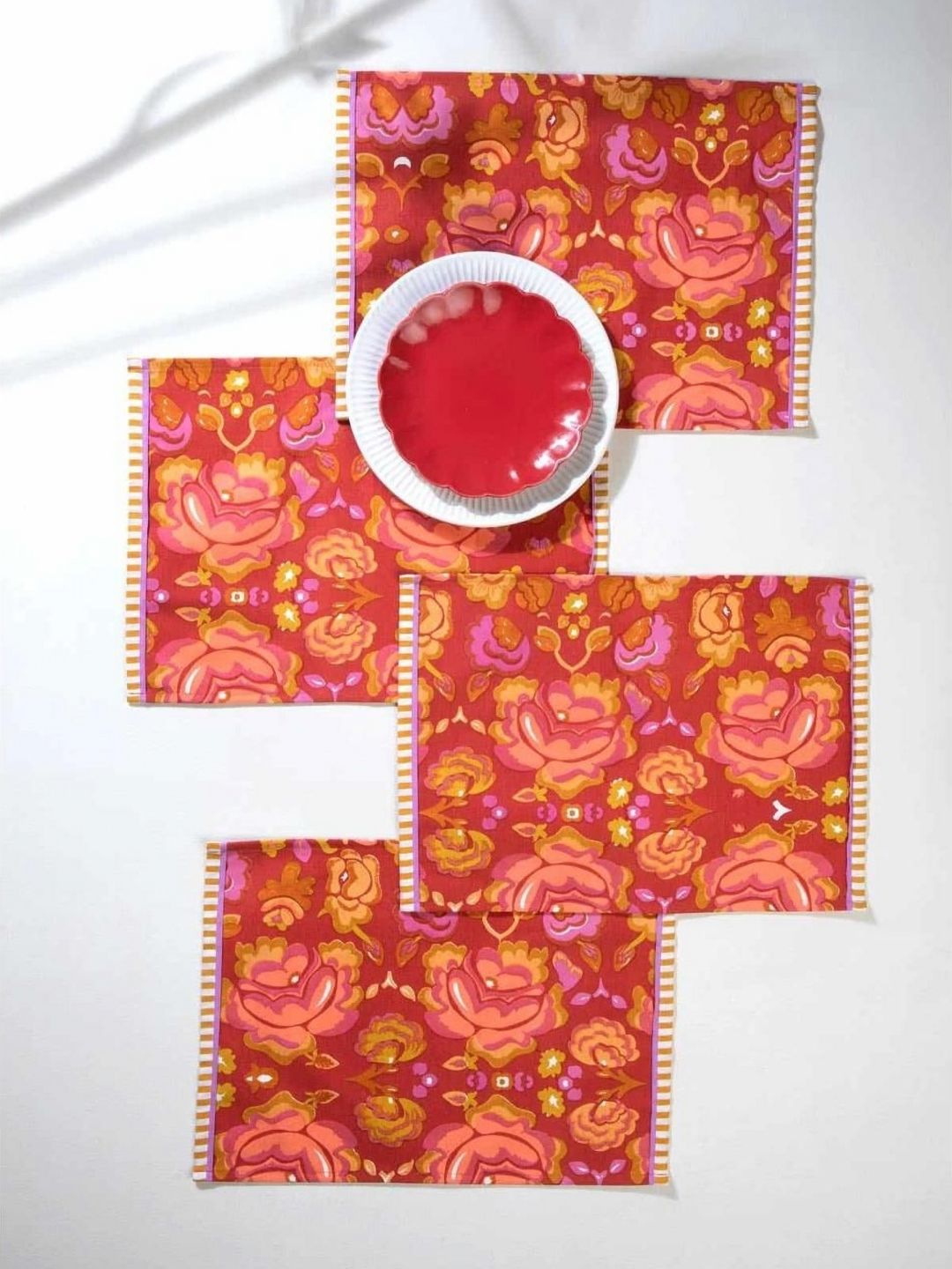 FREEDOM TREE 4-Pcs Red Printed Cotton Table Placemats-picture-50