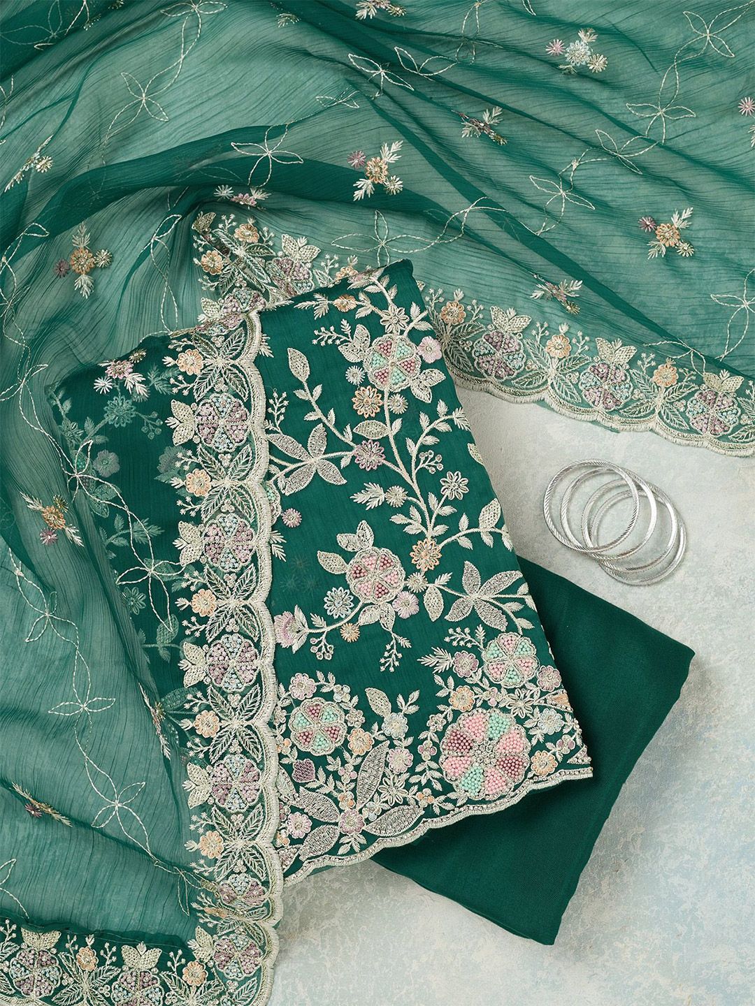 Koskii Floral Embroidered Unstitched Dress Material