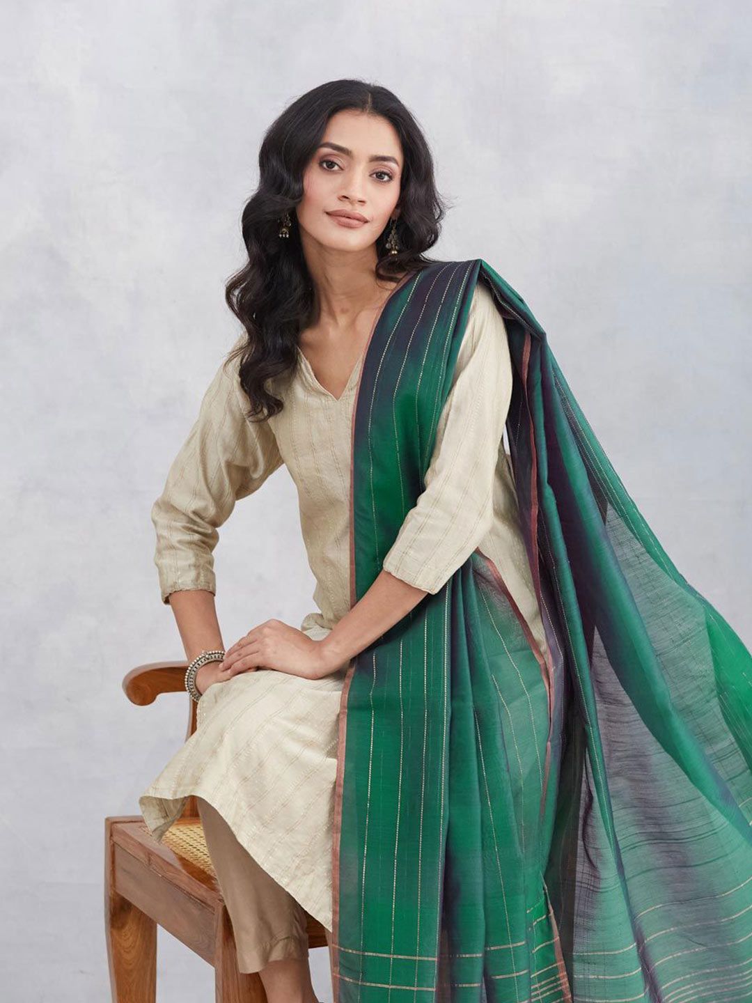 Fabindia Striped Cotton Silk Dupatta-picture-25