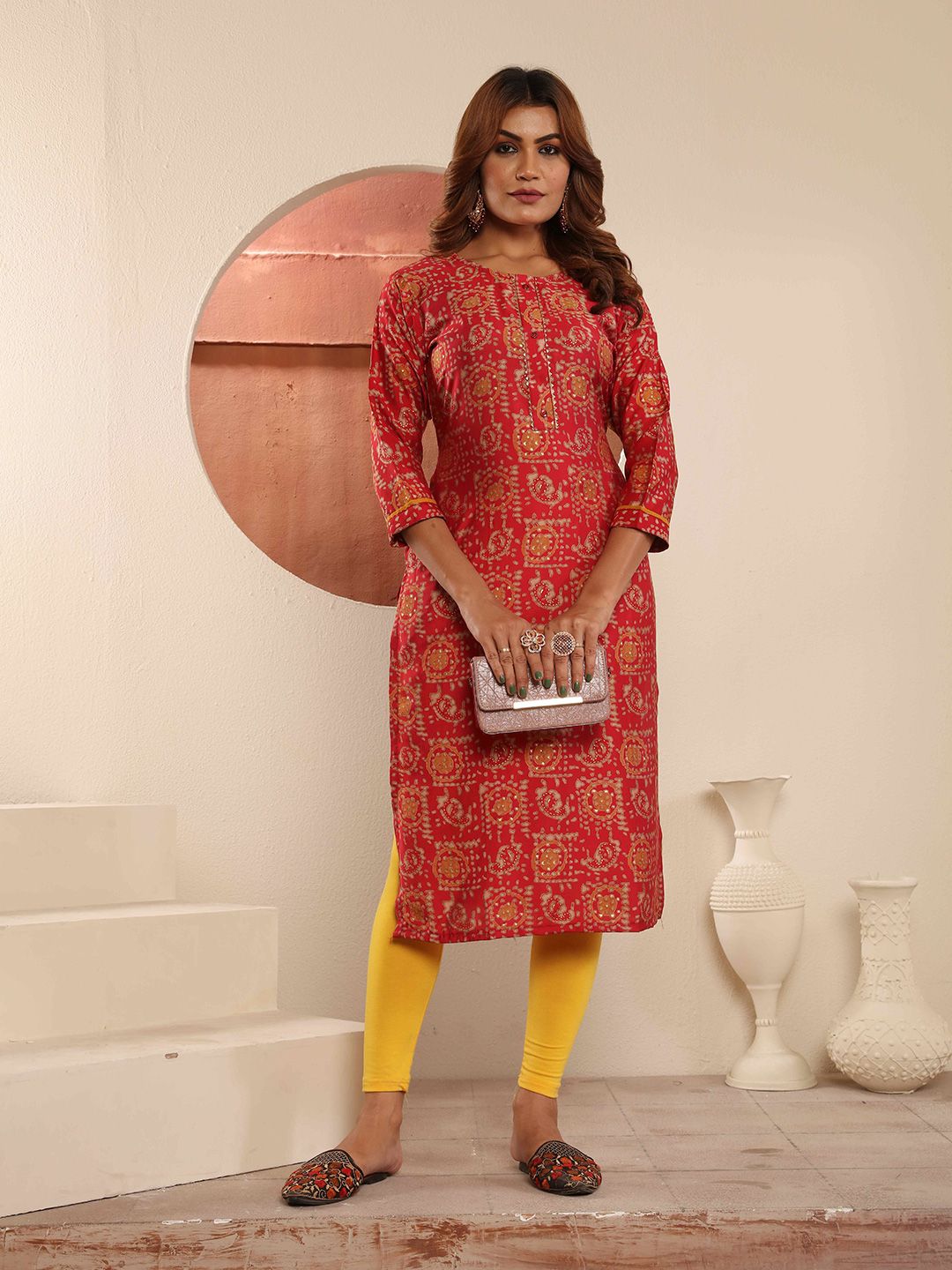 DIVASTRI Round Neck Ethnic Motifs Printed Chikankari Pure Cotton Straight Kurta-picture-46