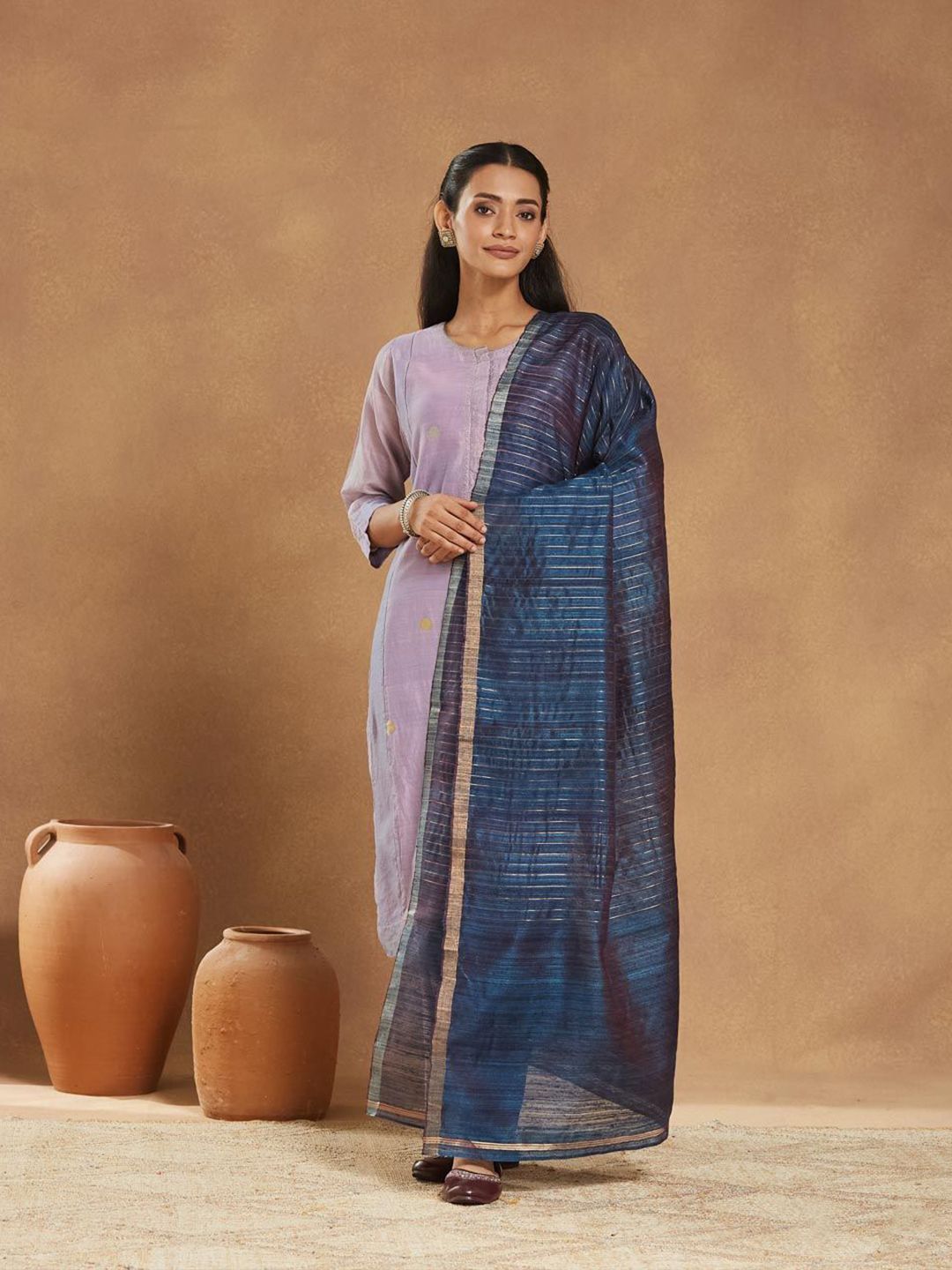 Fabindia Striped Woven Design Zari Dupatta-picture-21