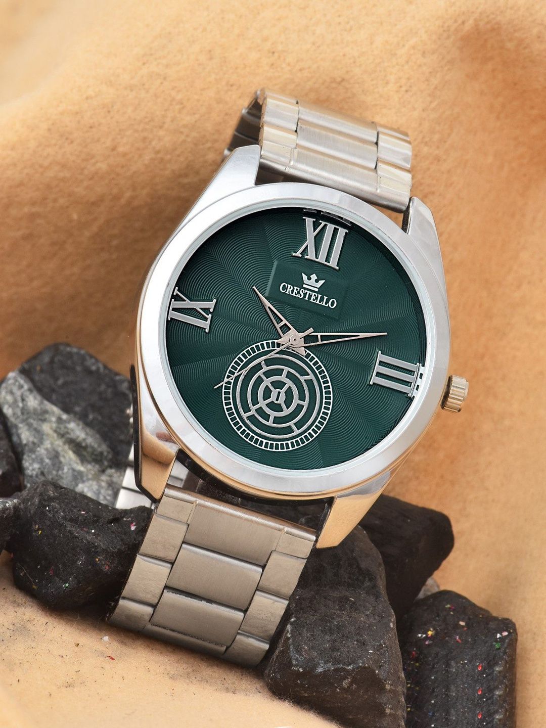 CRESTELLO Men Patterned Dial & Bracelet Style Straps Analogue Watch CR-GR248-GRN-CH-image-46