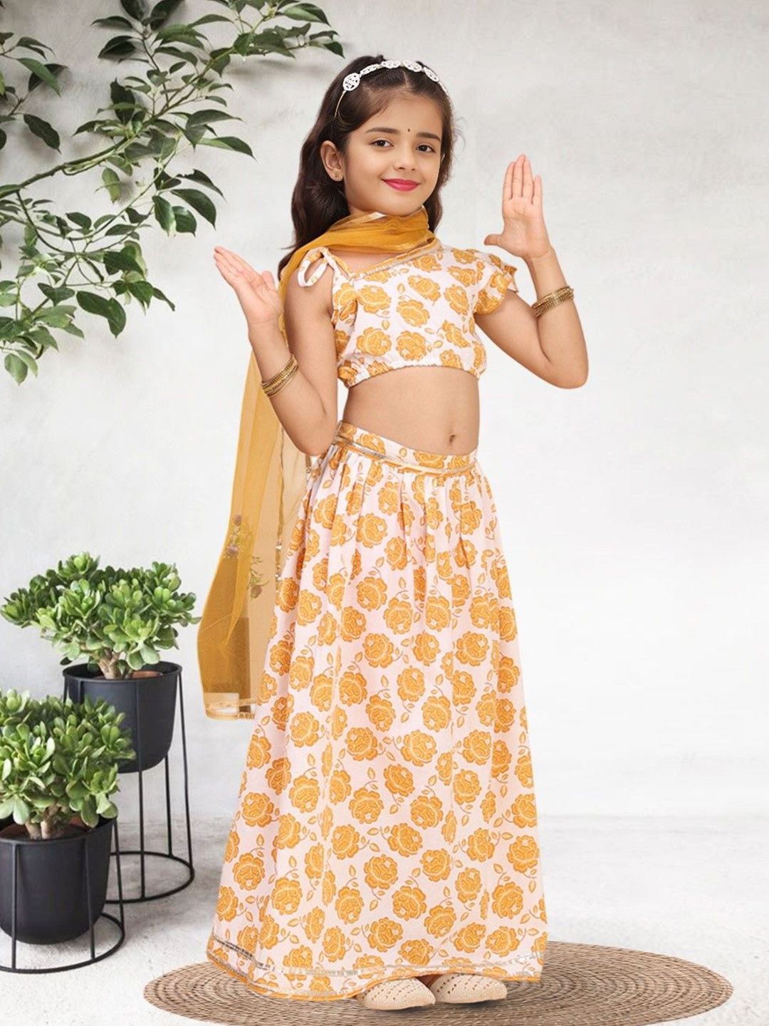 Cutiekins Girls Floral Printed Cotton Ready to Wear Lehenga & Blouse With Dupatta-picture-28