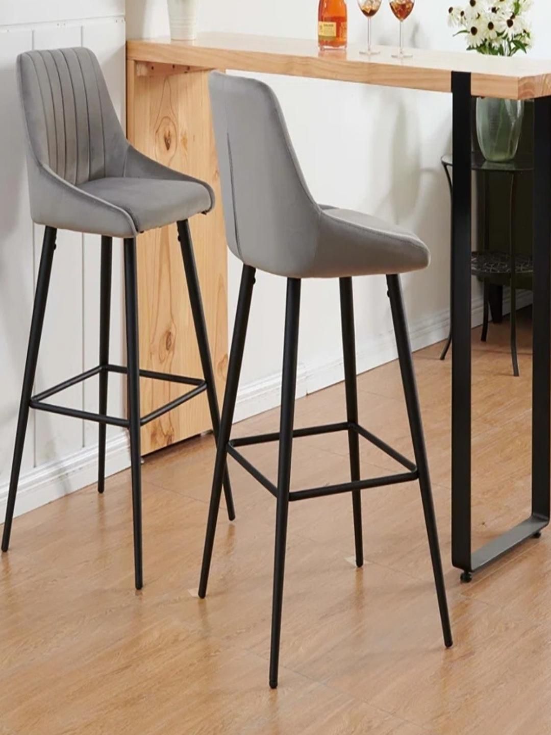 Doe Buck Modern Velvet High Bar Chair with Black Legs