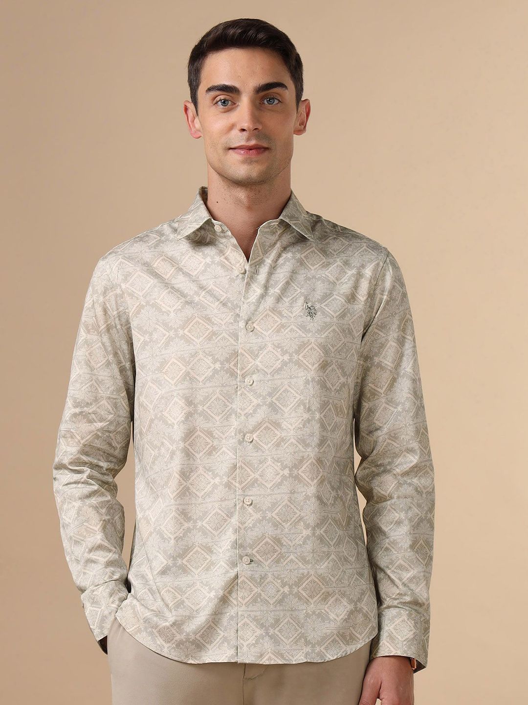 U.S. Polo Assn. Tailored Fit Geometric Printed Long Sleeves Pure Cotton Shirt-image-33
