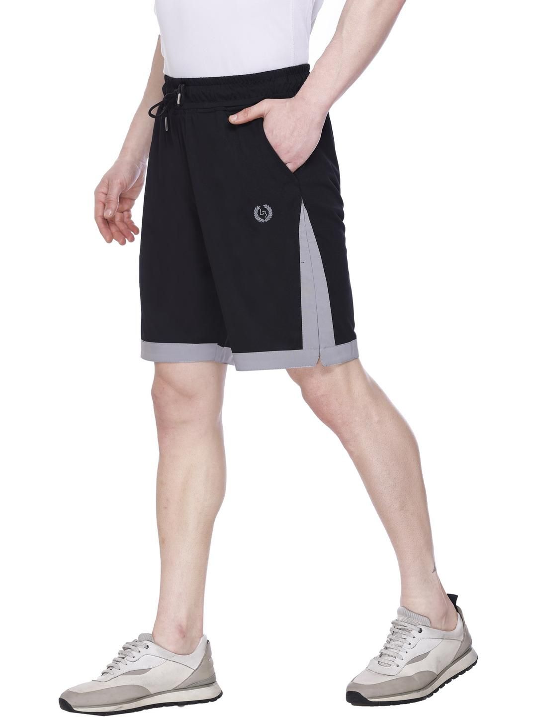LEE BONEE Men Black & Grey Colorblocked Dri-Fit Sports Shorts-image-4