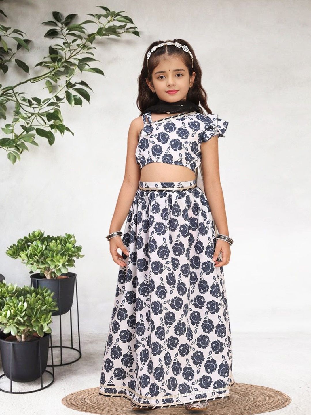 Cutiekins Girls Floral Printed Cotton Ready to Wear Lehenga & Blouse With Dupatta-picture-26