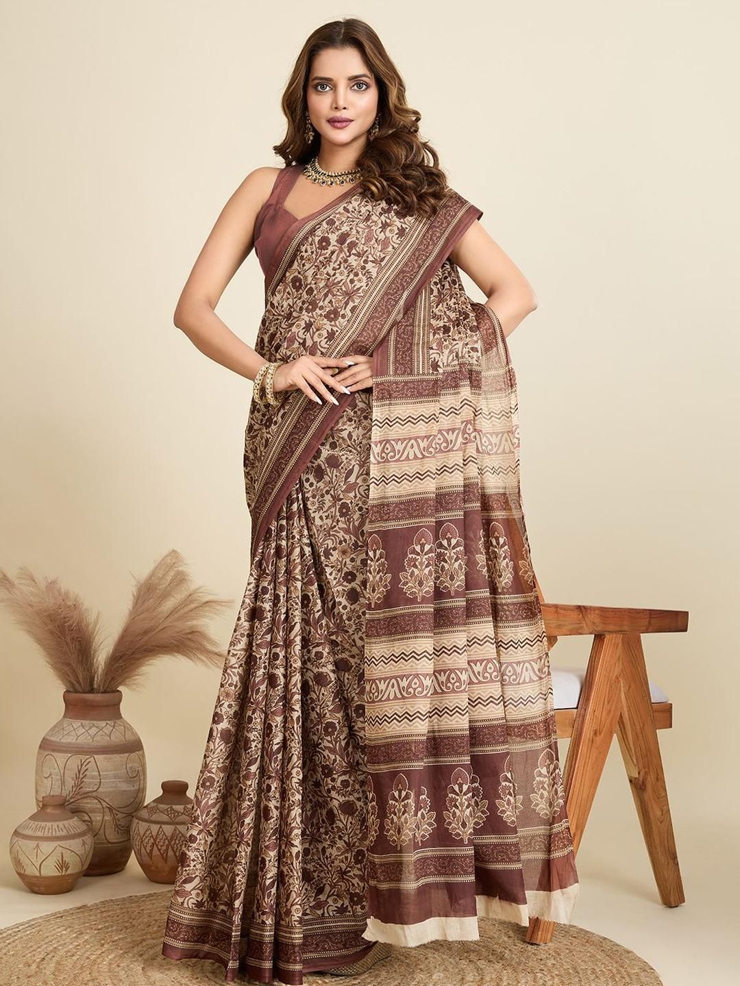 SHANVIKA Ethnic Motifs Printed Pure Cotton Saree-picture-26