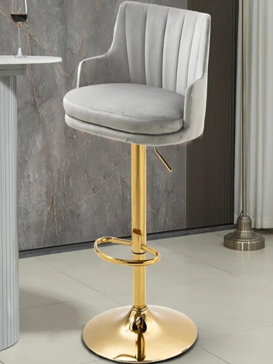 Doe Buck Premium Velvet Adjustable Bar Chair Grey with Gold Base