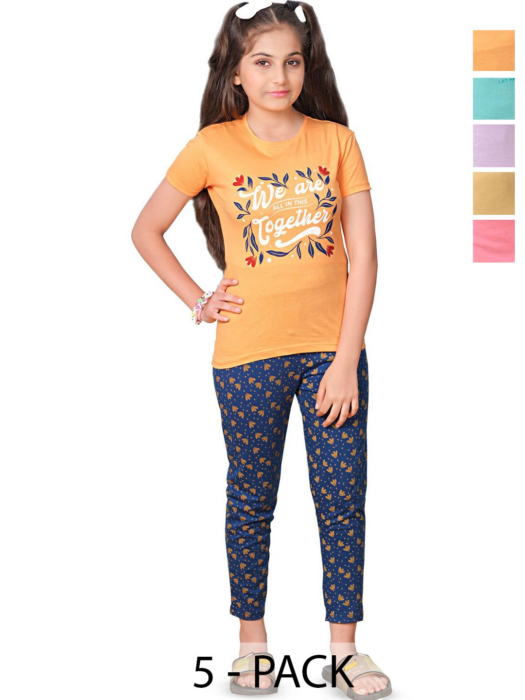 SK NAREN Girls Pack Of 6 Graphic Printed T-shirt & Pyjamas Night suit-image-37
