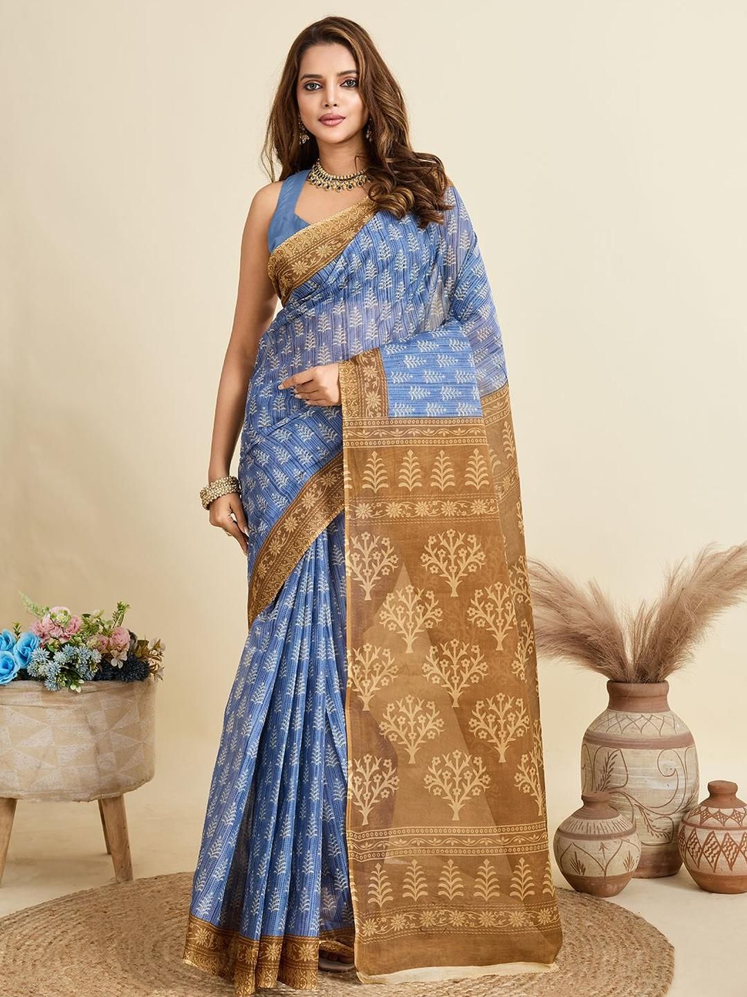 SHANVIKA Ethnic Motifs Printed Pure Cotton Saree-picture-27