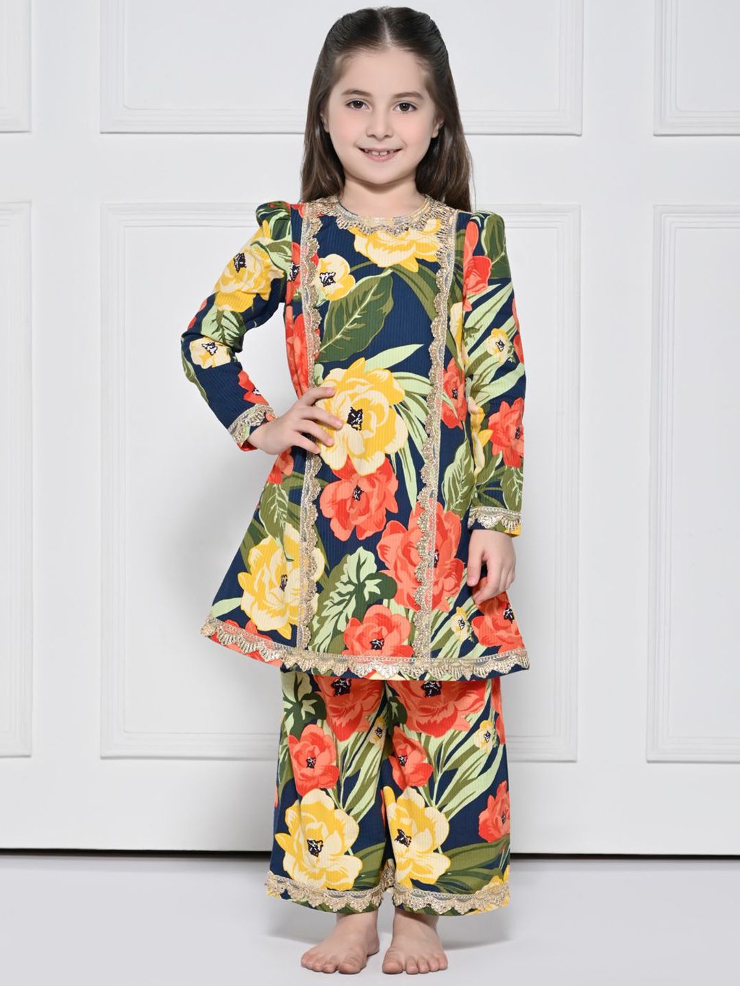 THE PONY & PEONY CO. Girls Floral Printed Cotton Kurta with Palazzos-picture-35