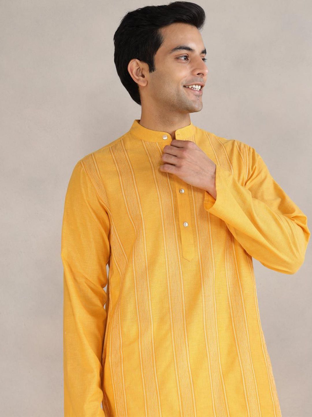 Fabindia Men Striped Thread Work Kurta-picture-28