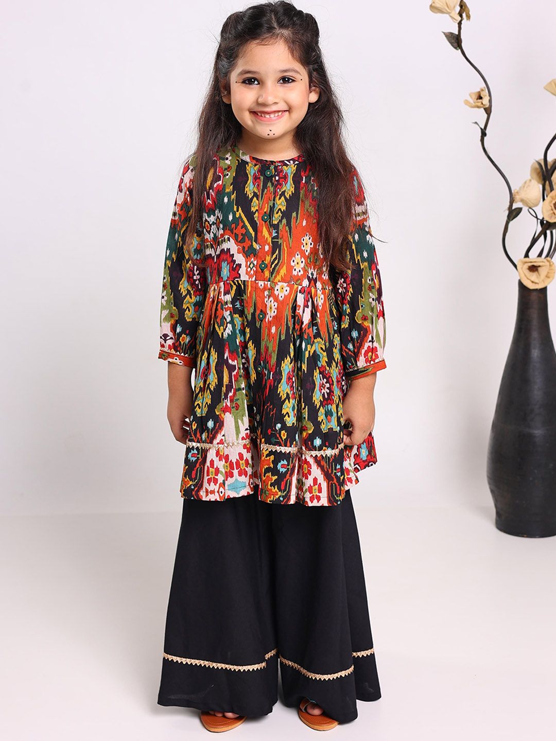 EthIndia Girls Printed Pleated Gotta Patti Pure Cotton Kurta with Palazzos-picture-26