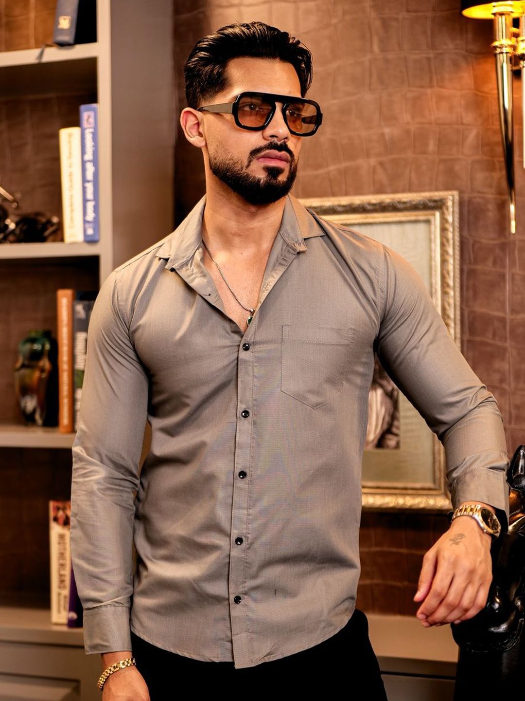 KHUSHI CREATION Men Original Fit Solid Spread Collar Cotton Casual Shirt-picture-28