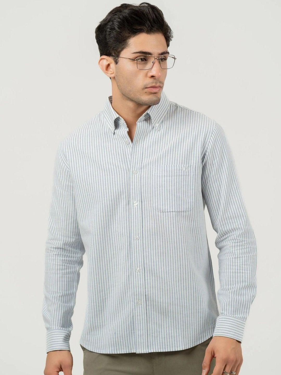Minus One Striped Button-Down Collar Cotton Shirt-picture-24