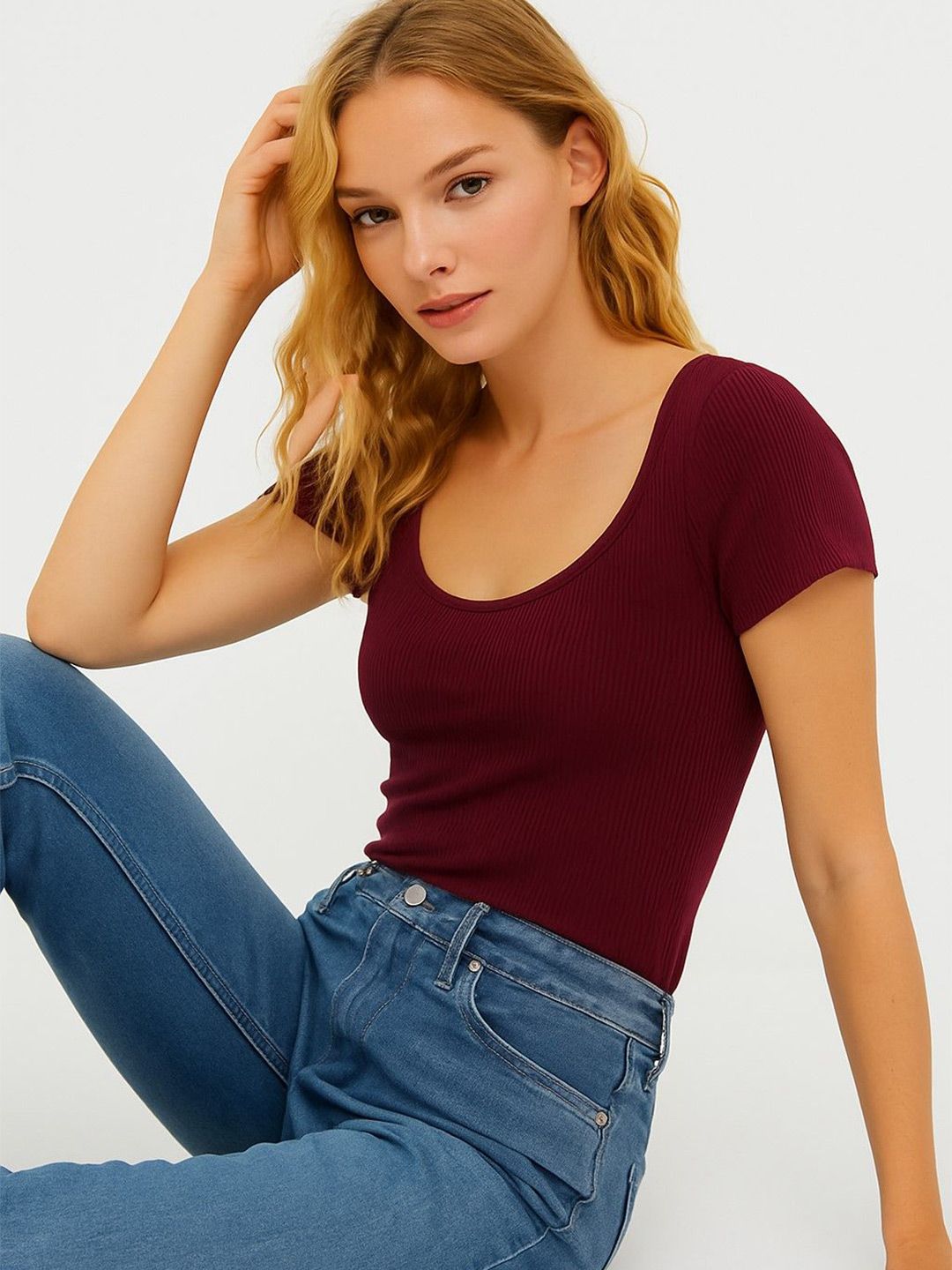 R.Code by The Roadster Life Co. Women Self Design Cotton Fitted Top-picture-11