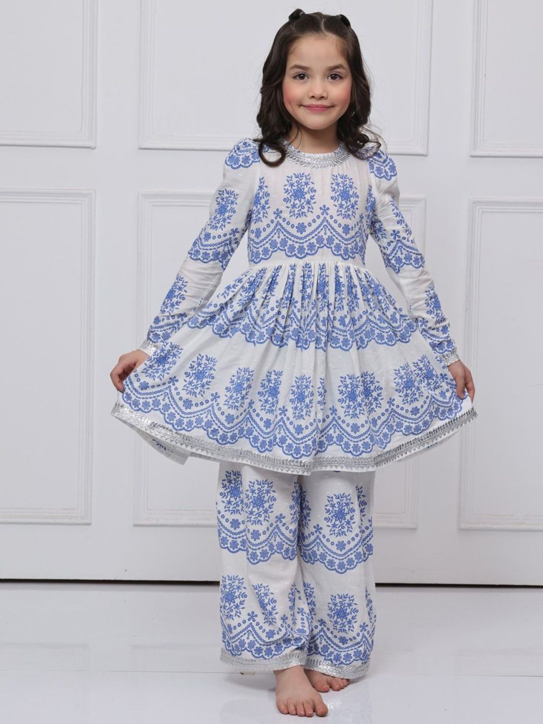 THE PONY & PEONY CO. Girls Floral Printed Cotton A-Line Kurta with Palazzos & Dupatta-picture-32
