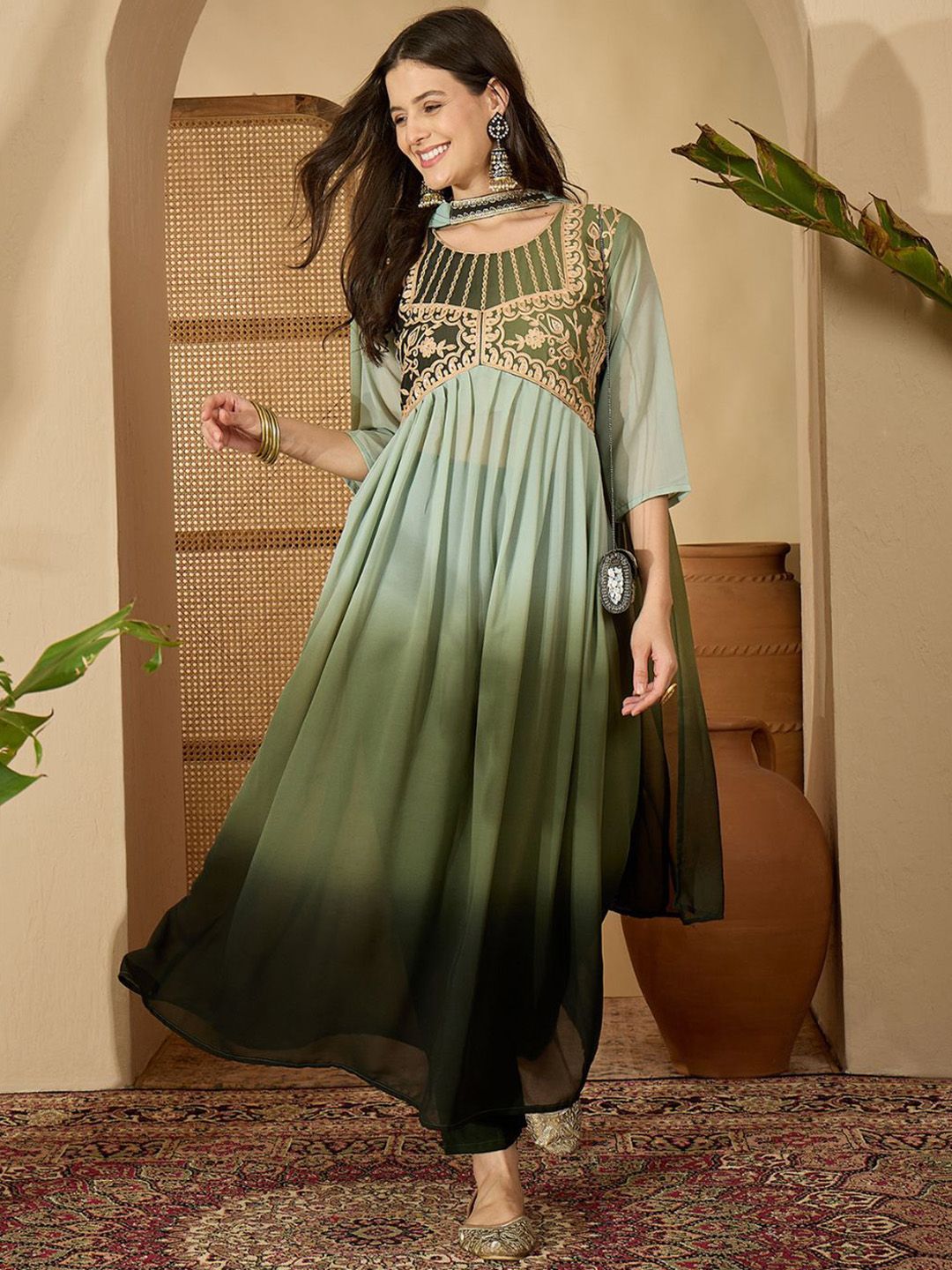 KALINI Women Ethnic Motifs Embroidered Regular Kurta with Trousers & Dupatta