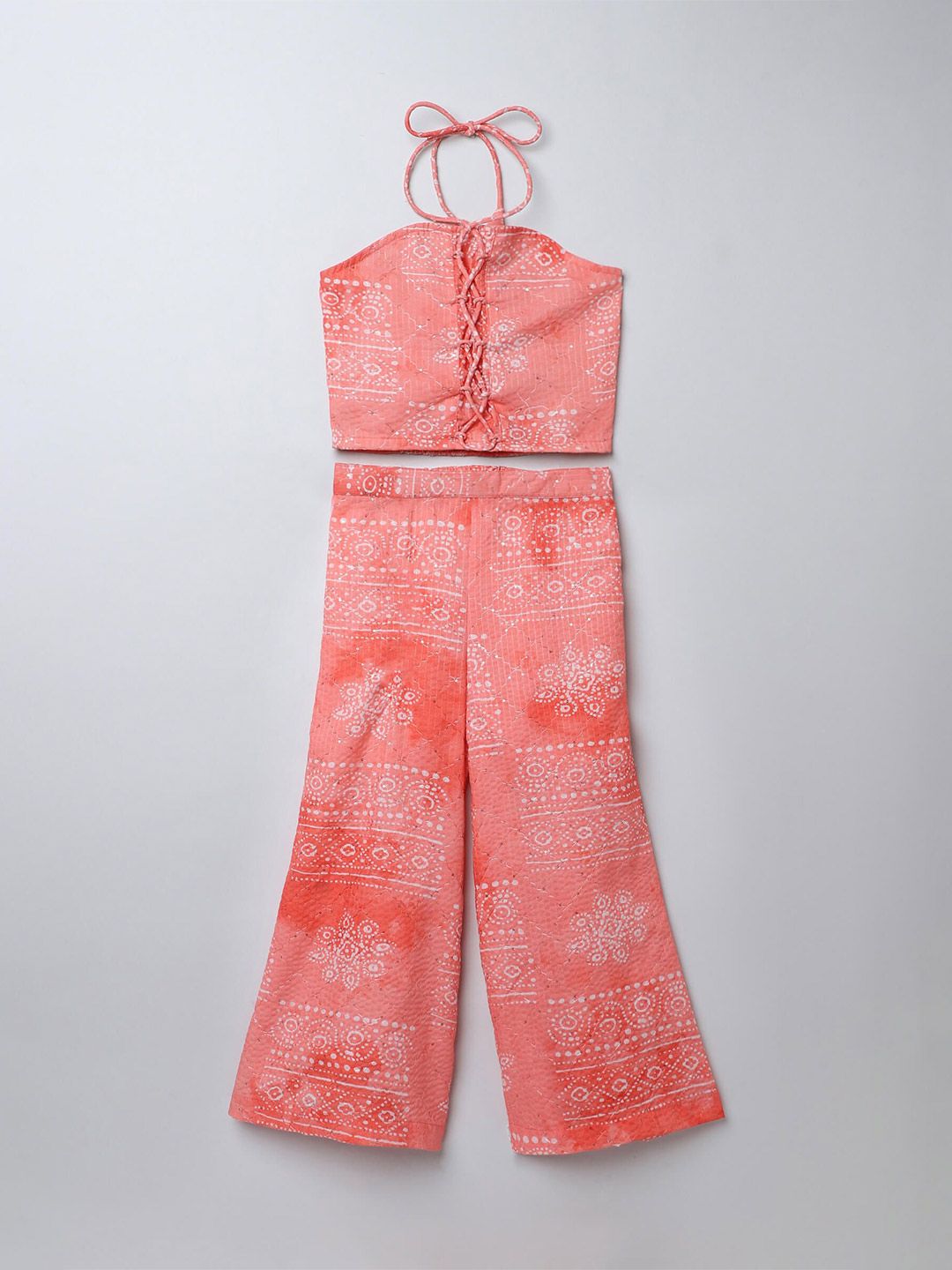 taffykids Girls Printed Halter Neck Pure Cotton Top With Trousers-picture-31