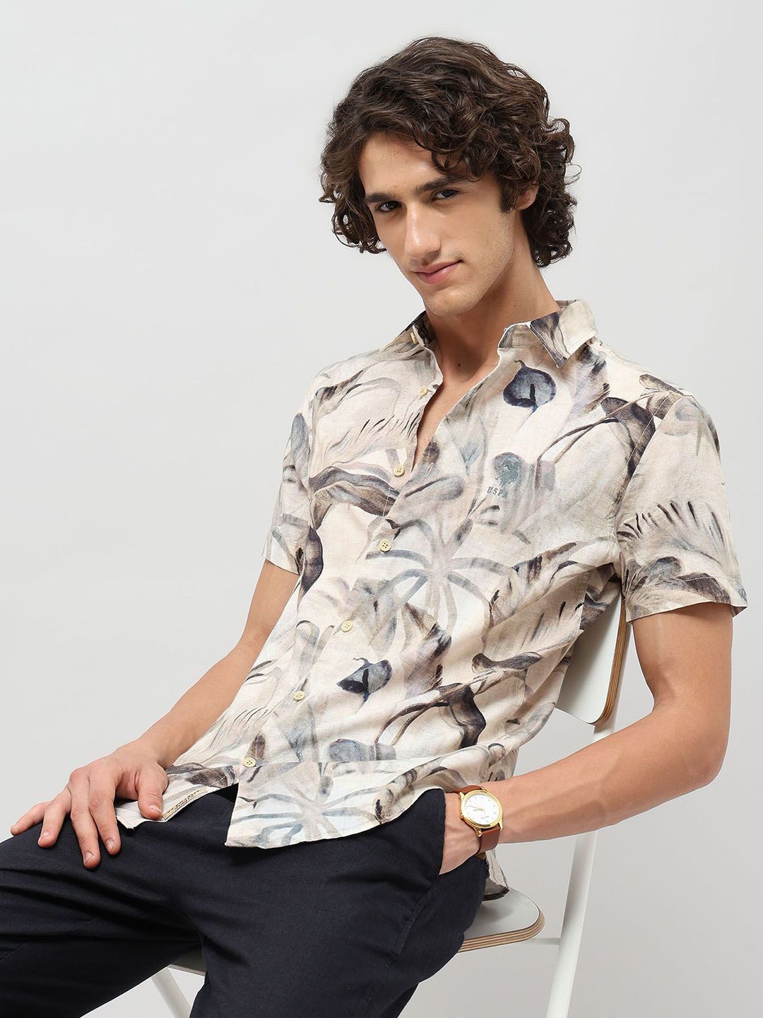 U.S. Polo Assn. Denim Co. Men Slim Fit Floral Printed Spread Collar Casual Shirt-picture-45