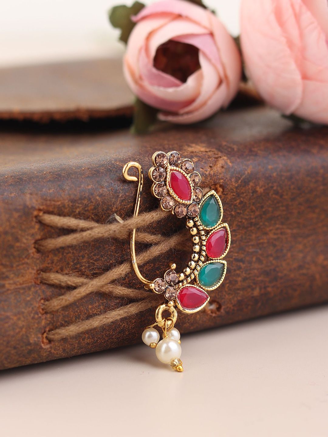 FLINGDOM Sterling Silver Stones Studded & Beads Maharashtrian Nosepin-picture-42