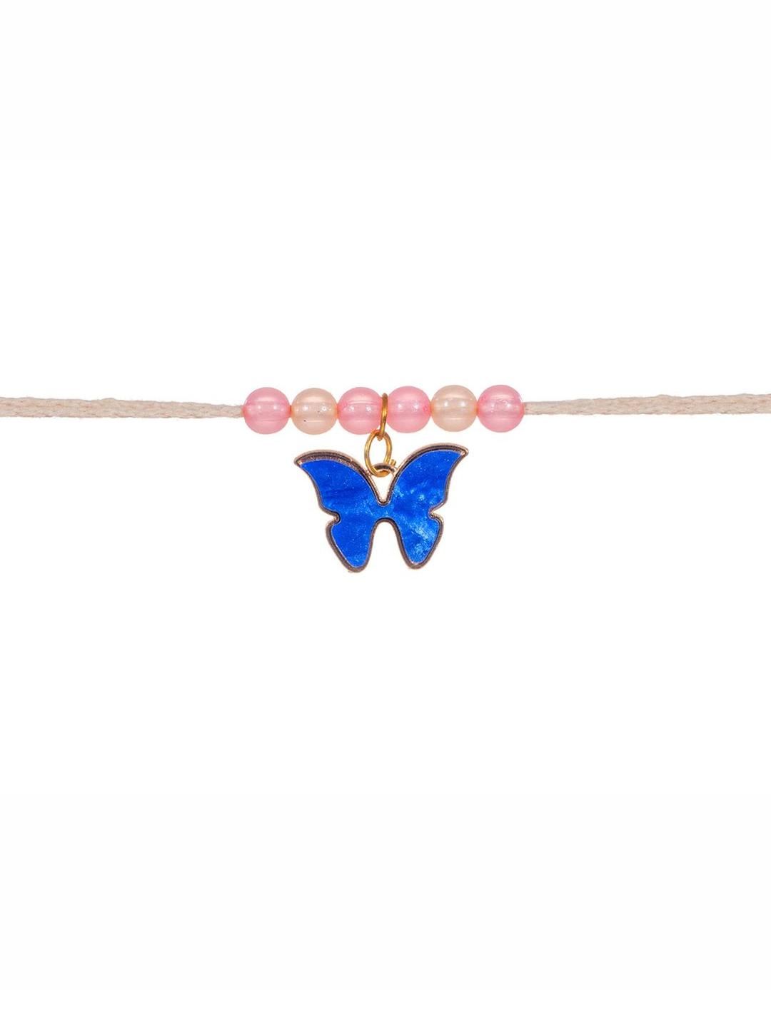 Kizzi Girls Butterfly Charm Beads And Thread Rakhi-picture-0