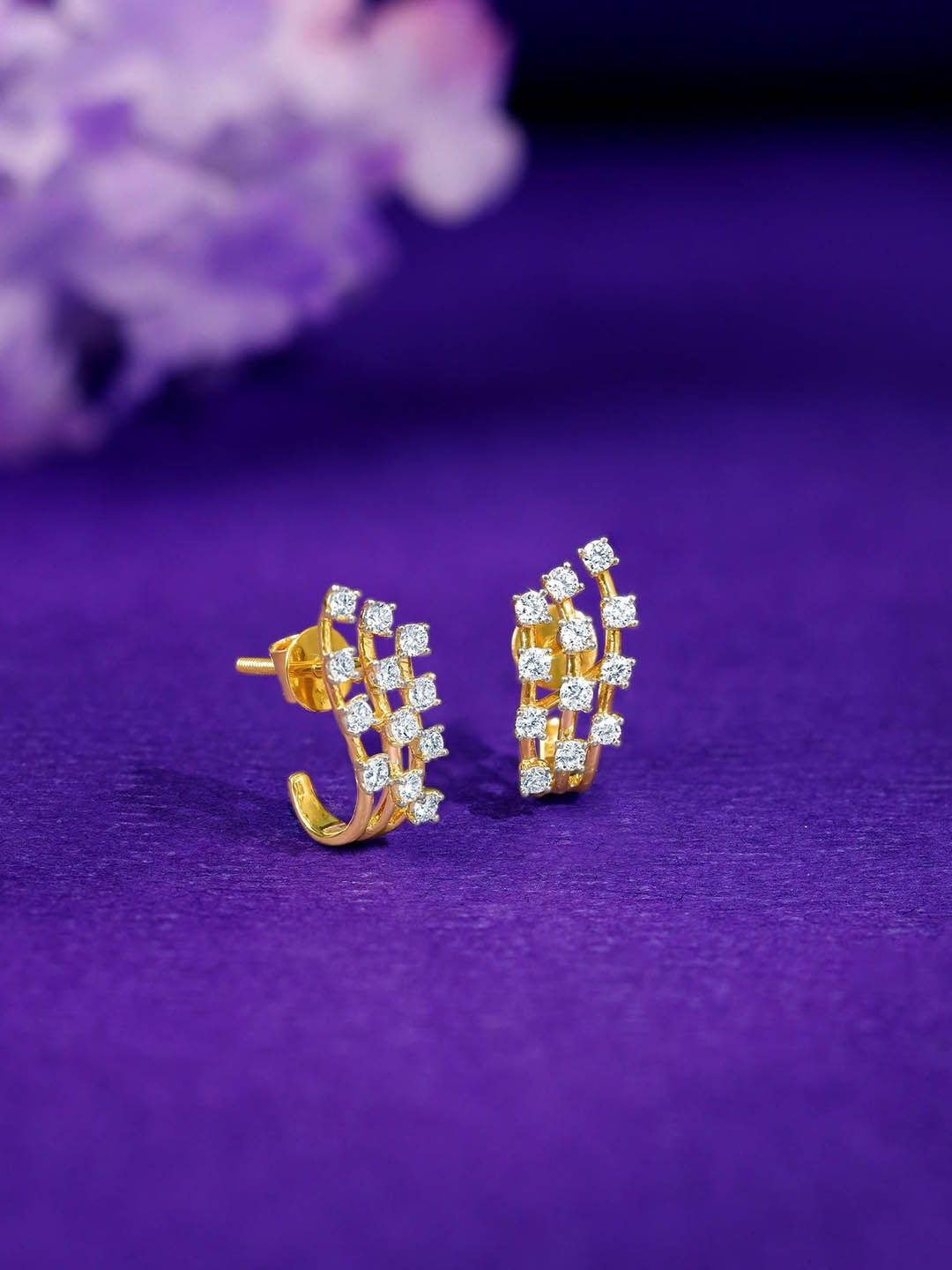GIVA 18KT Gold Moonlit Waves J Hoop Lab Grown Diamond Earrings-picture-22