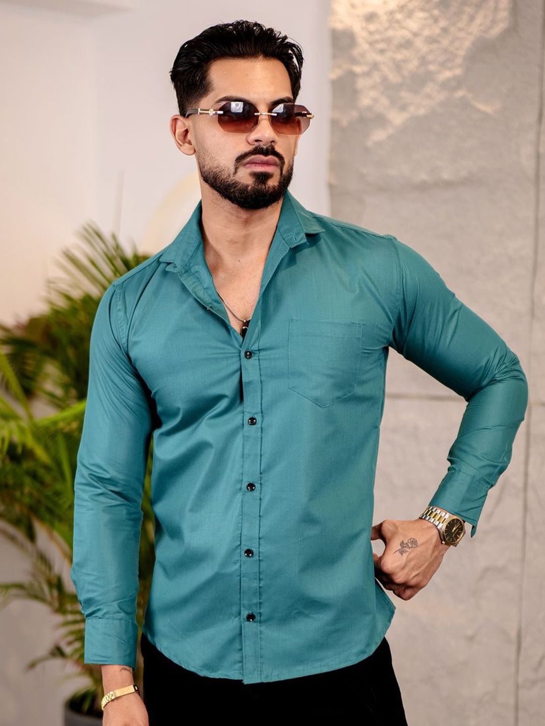 KHUSHI CREATION Men Original Fit Solid Spread Collar Cotton Casual Shirt-picture-25