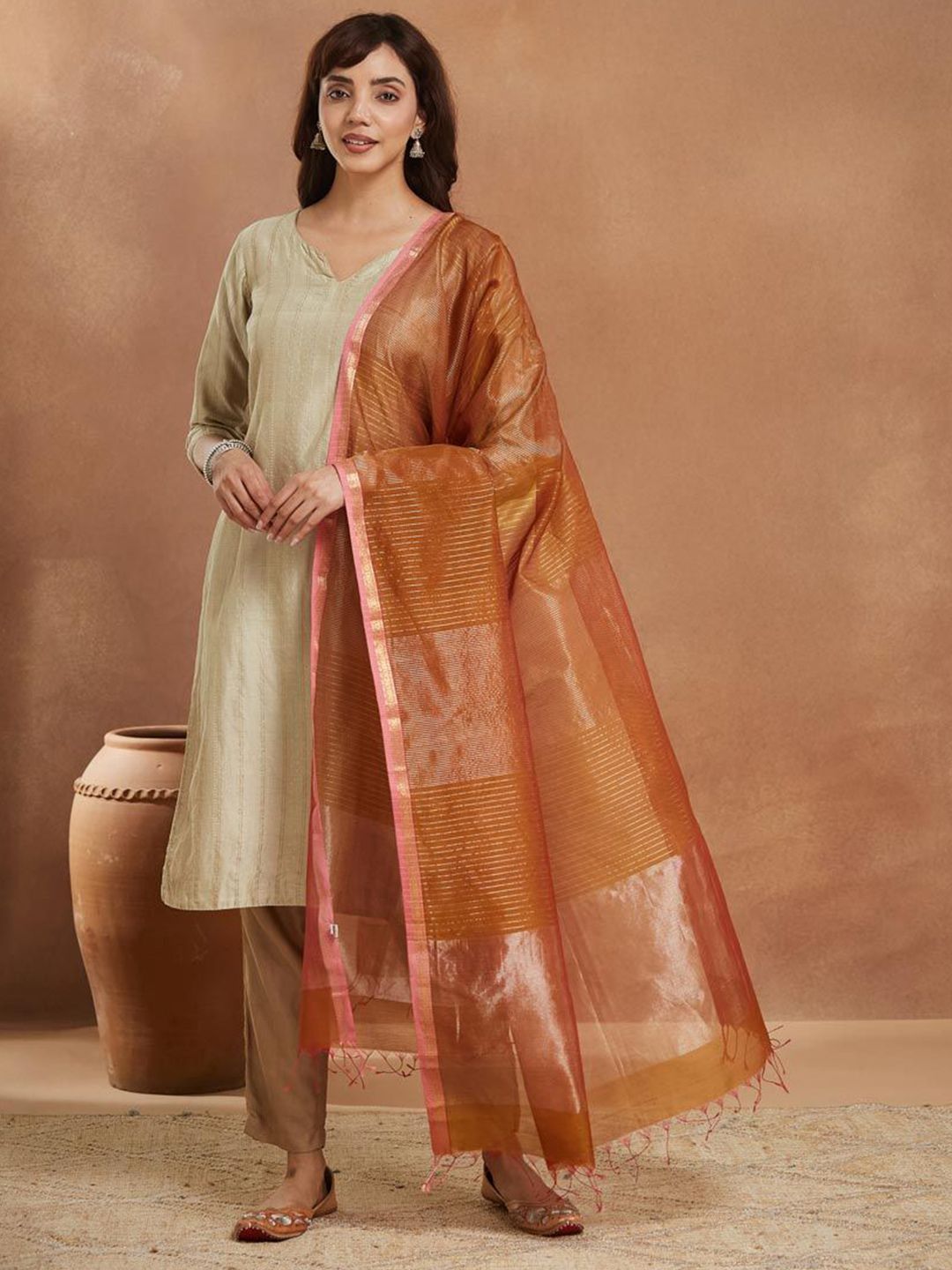 Fabindia Striped Cotton Silk Dupatta With Zari-picture-28