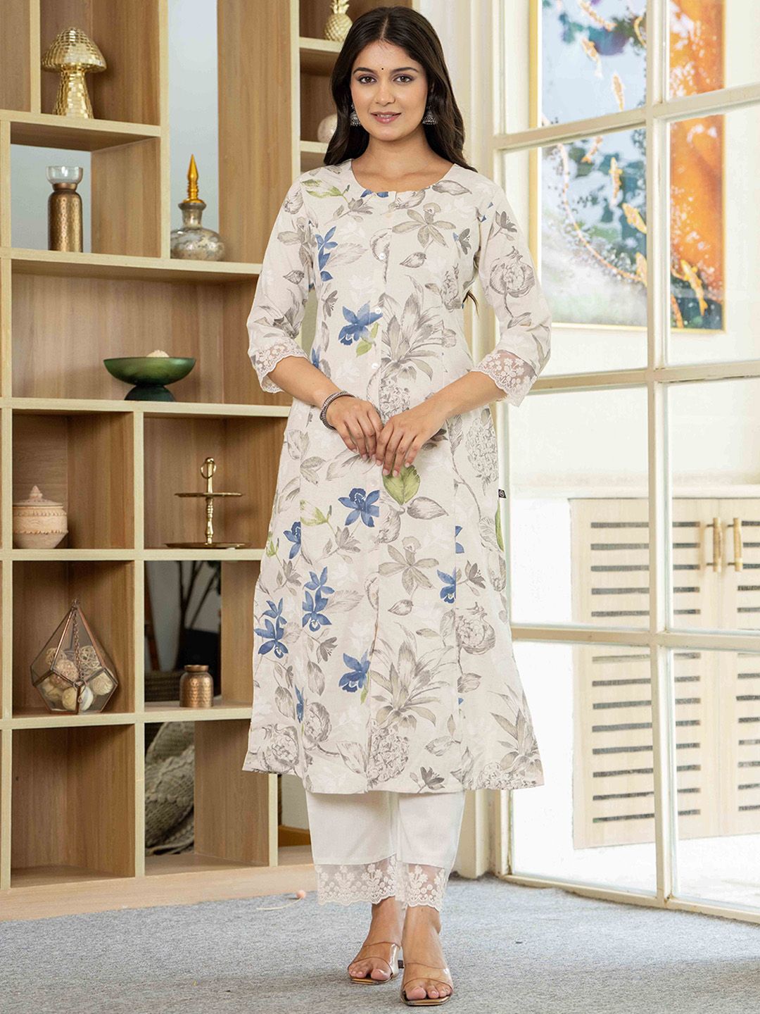 Pistaa Women Floral Printed Regular Pure Cotton Kurta with Palazzos