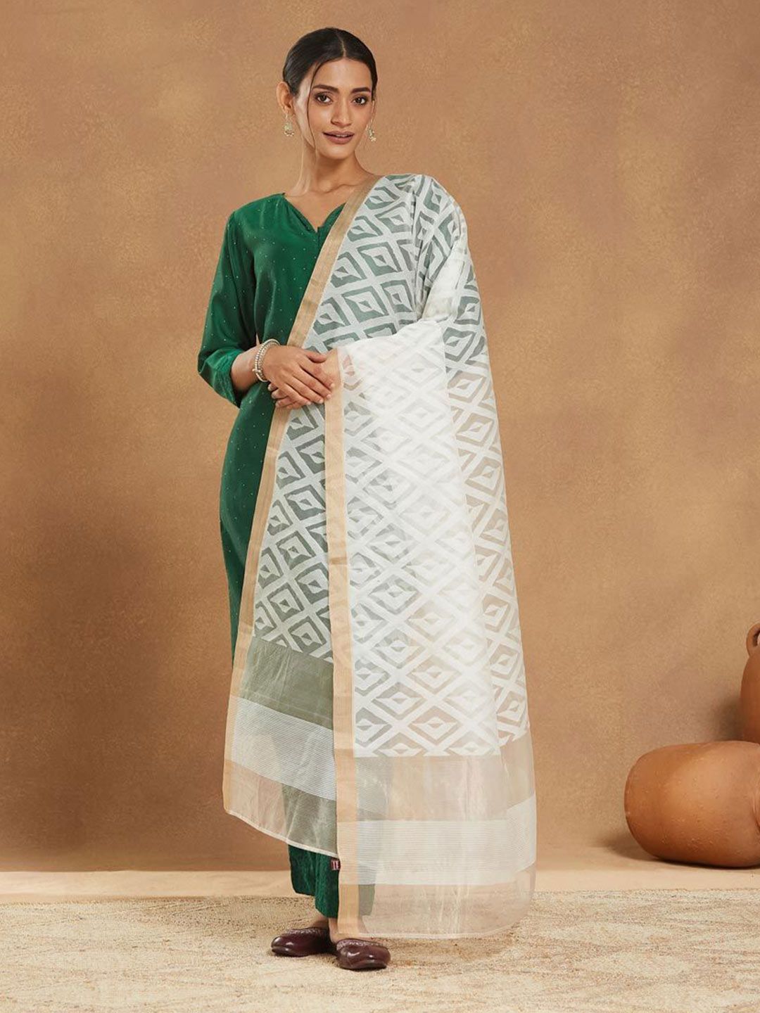 Fabindia Geometric Printed Cotton Silk Dupatta-picture-10