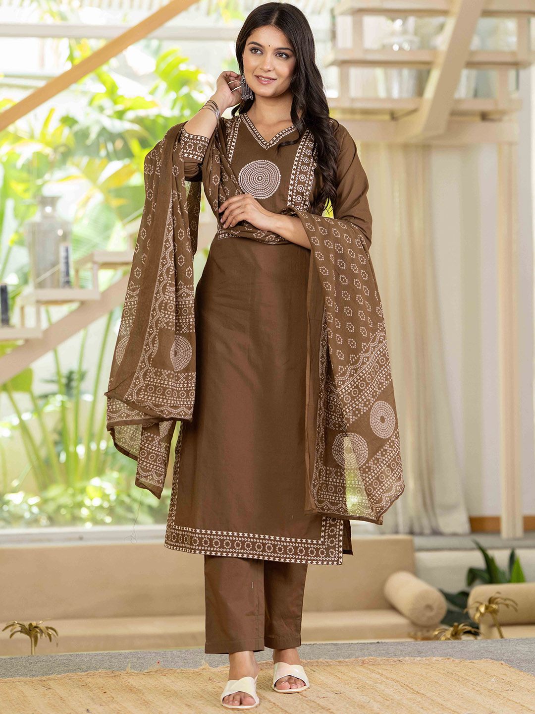Pistaa Plus Size Ethnic Motifs Printed Regular Pure Cotton Kurta with Trousers & Dupatta