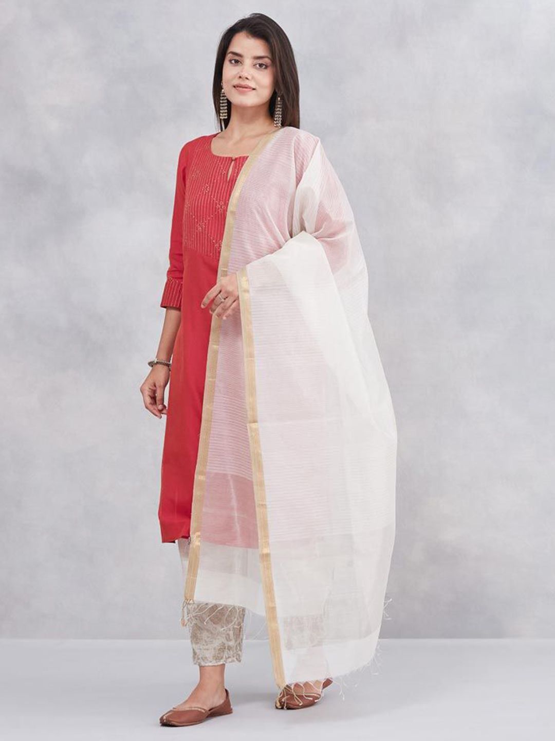 Fabindia Striped Woven Design Zari Cotton Silk Dupatta-picture-16