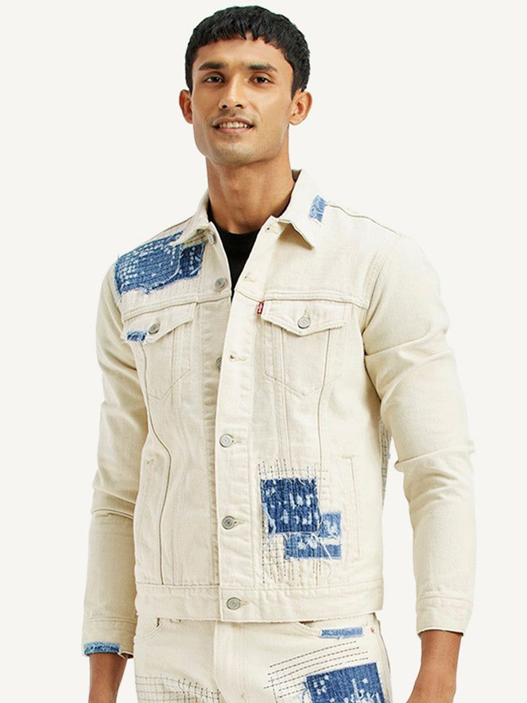 Levis Men Spread Collar Solid Denim Jacket-image-25